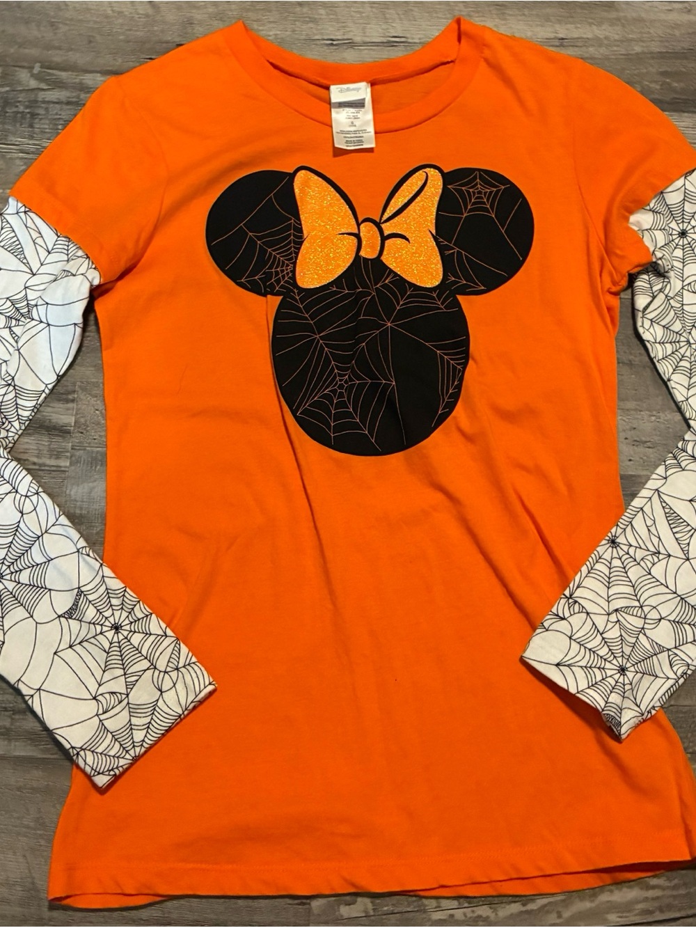Disney Orange Long-Sleeve Minnie Spiderweb Tee